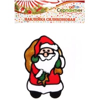Наклейка на окно Серпантин Дед Мороз с мешком подарков 15х18 см (белый/красный) 196-315