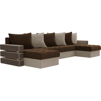П-образный диван Лига диванов Венеция 100047 (микровельвет, коричневый/бежевый)