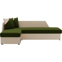 Угловой диван Лига диванов Андора 102688 (левый, микровельвет/экокожа, зеленый/бежевый)