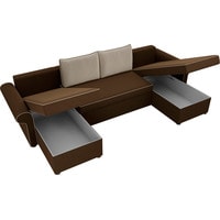 П-образный диван Лига диванов Милфорд 31571 (микровельвет, коричневый/бежевый)
