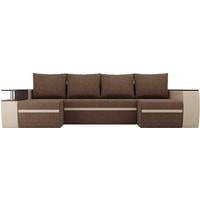 П-образный диван Лига диванов Майами 103059 (рогожка/экокожа, коричневый/бежевый)