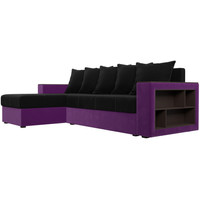 Угловой диван Лига диванов Дубай лайт левый (микровельвет черный/фиолетовый)