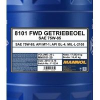 Трансмиссионное масло Mannol FWD Getriebeoel 75W-85 API GL 4 20л