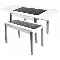 Кухонный стол Гальваник Гала-23 (белый муар/стекло белое optwine/полоса черная)