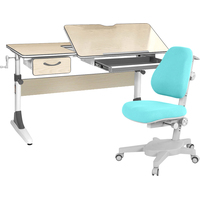 Ученический стол Anatomica Study-120 парта + кресло + органайзер + ящик (клен/серый/голубой)