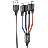 Кабель Hoco X76 USB Type-A - microUSB/USB Type-C/2 x Lightning (1 м, черный/красный/синий)