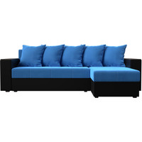 Угловой диван Лига диванов Дубай лайт правый 114162 (велюр голубой/экокожа черный)