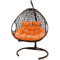 Подвесное кресло M-Group Для двоих Люкс 11510207 (коричневый ротанг/оранжевая подушка)