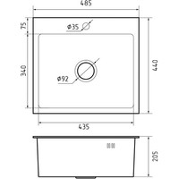 Кухонная мойка GranFest Metal нержавеющая сталь AISI 304 PVD GF-4844 графит (с сифоном)