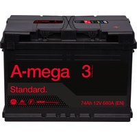 Автомобильный аккумулятор A-mega Standard 74 R низкая (74 А·ч)