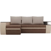 Угловой диван Лига диванов Майами 103033 (левый, рогожка/экокожа, коричневый/бежевый)