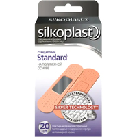 Препарат для лечения заболеваний кожи Silkoplast Пластырь медицинский стерильный бактерицидный с содержанием серебра на полимерной основе Standar №20 (20 шт)