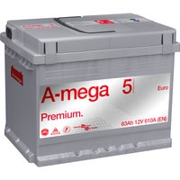 Автомобильный аккумулятор A-mega Premium 63 R low (63 А·ч)