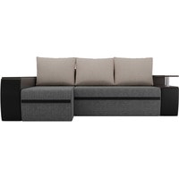 Угловой диван Лига диванов Майами 103035 (левый, рогожка/экокожа, серый/черный/бежевый)