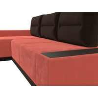 Угловой диван Лига диванов Чикаго левый 110758L (микровельвет коралловый/подушки коричневые)