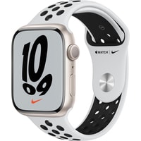 Умные часы Apple Watch Nike Series 7 45 мм (сияющая звезда/чистая платина,черный)