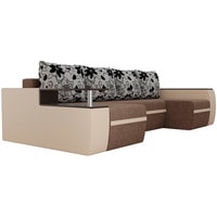 П-образный диван Лига диванов Майами 103060 (рогожка/экокожа/флок, коричневый/бежевый)