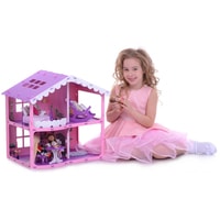 Кукольный домик Krasatoys Загородный дом Анжелика с мебелью 000255 (розовый/сиреневый)