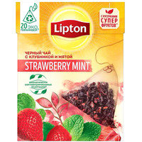 Черный чай Lipton Strawberry Mint с клубникой и мятой 20 шт