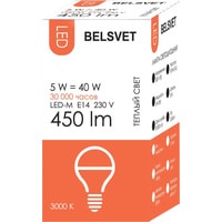 Светодиодная лампочка Belsvet LED-M G45 E27 5 Вт 3000 К
