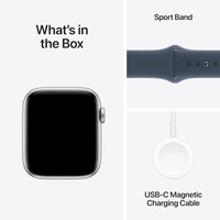 Умные часы Apple Watch SE 2 44 мм (алюминиевый корпус, серебристый/грозовой синий, спортивный силиконовый ремешок M/L)