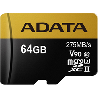 Карта памяти ADATA microSDXC UHS-II 64GB + адаптер [AUSDX64GUII3CL10-CA1]