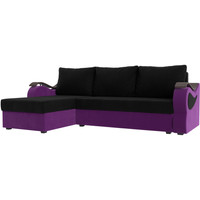 Угловой диван Лига диванов Меркурий лайт левый (микровельвет черный/микровельвет фиолетовый)