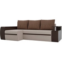 Угловой диван Лига диванов Майами 103031 (левый, рогожка/экокожа, коричневый/бежевый)