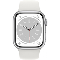 Умные часы Apple Watch Series 8 45 мм (алюминиевый корпус, серебристый/белый, спортивный силиконовый ремешок S/M)