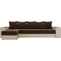 Угловой диван Лига диванов Дубай 29108 (левый, микровельвет/экокожа, коричневый/бежевый)