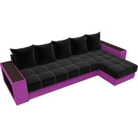 Угловой диван Лига диванов Дубай 105795 (правый, микровельвет, черный/фиолетовый)