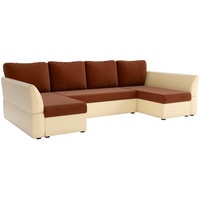 П-образный диван Лига диванов Гесен 29335 (рогожка/экокожа, коричневый/бежевый)