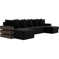 П-образный диван Лига диванов Венеция 100050 (микровельвет, черный)