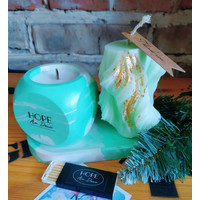 Набор ароматизированых свечей Hope Ar Deco в бело-зеленом гипсовом стакане с ароматом Апельсин, жасмин, ваниль 120 г + Vogue 210 г
