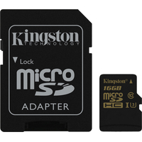 Карта памяти Kingston Gold microSDHC Class U3 UHS-I 16GB +адаптер [SDCG/16GB]