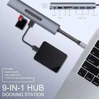 Док-станция USBTOP USB3.1 Type-C - 3xUSB3.0/Type-C/HDMI/VGA/3.5/TF/SD