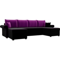 П-образный диван Лига диванов Милфорд 31575 (микровельвет, черный/фиолетовый)