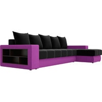 Угловой диван Лига диванов Дубай 105795 (правый, микровельвет, черный/фиолетовый)