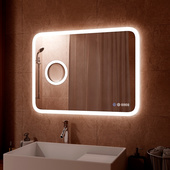 Зеркало Bliss LED 120x80 (увеличительное зеркало слева, часы справа, подогрев)