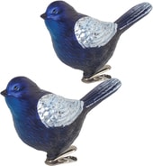 Птичка синяя с серебристыми крыльями 2 шт