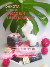 Dacota в серо-розовый гипсовом стакане с ароматом Масло ши цветы монои 120 грамм и свеча Лилу с фитилем из хлопка 265 гр
