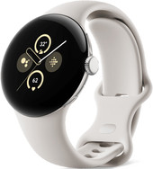 Pixel Watch 2 LTE (глянцевый серебристый/фарфор, спортивный силиконовый ремешок)