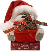 Мишка в костюме Деда Мороза с подарком (10 см) [60530.7]