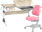 Study-120 парта + кресло + органайзер + ящик (клен/серый/розовый)