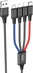 X76 USB Type-A - microUSB/USB Type-C/2 x Lightning (1 м, черный/красный/синий)