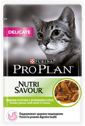 Nutrisavour Delicate для взрослых кошек с чувствительным пищеварением или с особыми предпочтениями в еде с ягненком в соусе 85 г