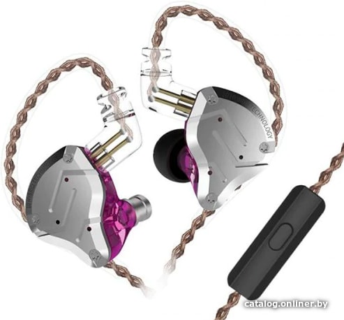 KZ Acoustics ZS10 Pro (с микрофоном, серебристый/фиолетовый) наушники купить в Минске
