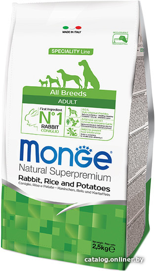 

Сухой корм для собак Monge All Breeds Adult Rabbit, Rice and Potatoes 15 кг
