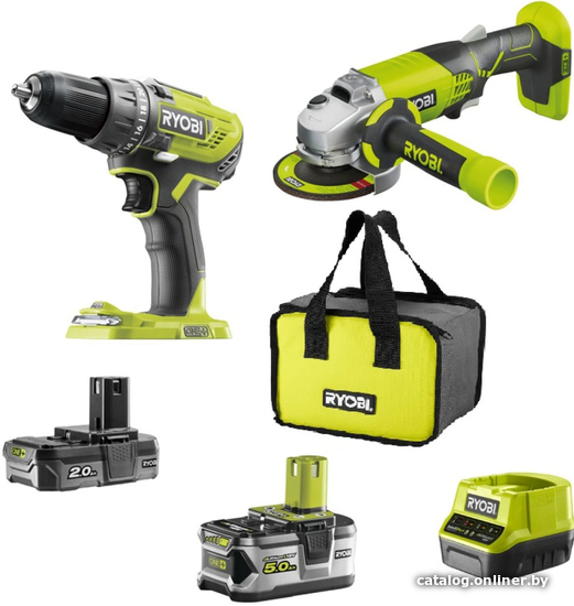 

Ryobi R18DDAG-252S (шуруповерт, УШМ, сумка, 2 АКБ)