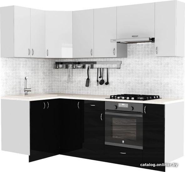 

Готовая кухня S-Company Клео глосc 1.2x2.3 левая (черный глянец/белый глянец)